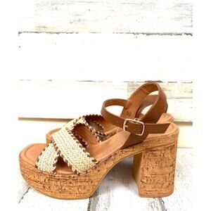 Seychelles Womens 10 Beige Bravo Wedge Platform Sandals Strappy Casual